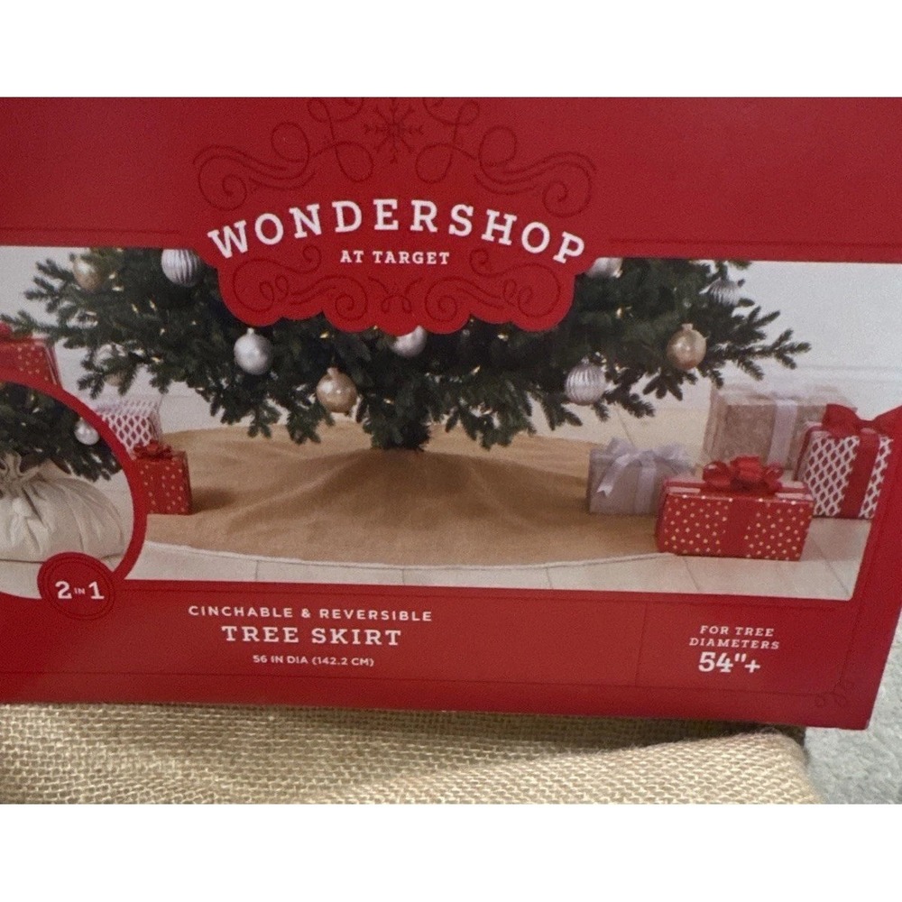 Wondershop Jute Beige Christmas Tree Skirt Reversible Cinch 54"+ tree diameters